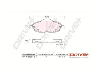 Фото Комплект гальмівних накладок, дискове гальмо DRIVE PARTS  DP1010.10.0178