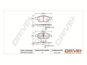 Фото Комплект гальмівних накладок, дискове гальмо DRIVE PARTS  DP1010.10.0293