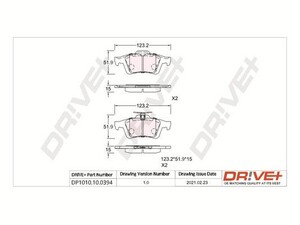 Фото Комплект гальмівних накладок, дискове гальмо DRIVE PARTS  DP1010.10.0394