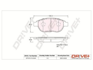 Фото Комплект гальмівних накладок, дискове гальмо DRIVE PARTS  DP1010.10.0849