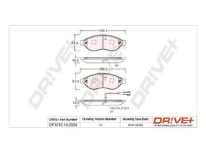 Фото Комплект гальмівних накладок, дискове гальмо DRIVE PARTS  DP1010.10.0908