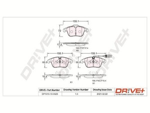 Фото Комплект гальмівних накладок, дискове гальмо DRIVE PARTS  DP1010.10.0923