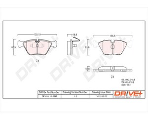 Фото Комплект гальмівних накладок, дискове гальмо DRIVE PARTS  DP1010100843