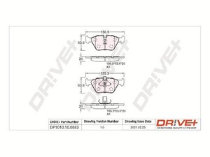 Фото Комплект гальмівних накладок, дискове гальмо DRIVE PARTS  DP1010100883