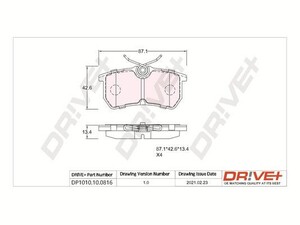 Фото Комплект гальмівних накладок, дискове гальмо DRIVE PARTS  DP1010100816