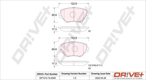 Фото Комплект гальмівних накладок, дискове гальмо DRIVE PARTS  DP1010100049