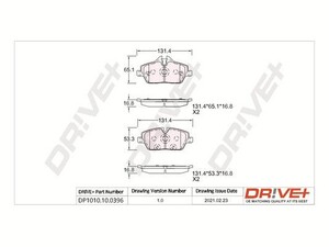 Фото Комплект гальмівних накладок, дискове гальмо DRIVE PARTS  DP1010100396