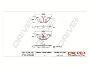 Фото Комплект гальмівних накладок, дискове гальмо DRIVE PARTS  DP1010100821