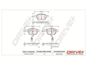 Фото Комплект гальмівних накладок, дискове гальмо DRIVE PARTS  DP1010100800