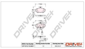 Фото Комплект гальмівних накладок, дискове гальмо DRIVE PARTS  DP1010100801