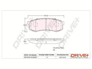 Фото Комплект гальмівних накладок, дискове гальмо DRIVE PARTS  DP1010100020