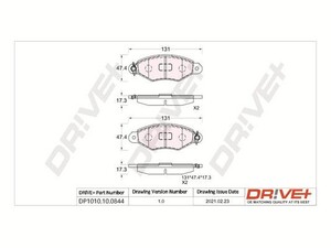 Фото Комплект гальмівних накладок, дискове гальмо DRIVE PARTS  DP1010100844