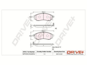 Фото Комплект гальмівних накладок, дискове гальмо DRIVE PARTS  DP1010100016