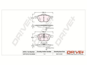 Фото Комплект гальмівних накладок, дискове гальмо DRIVE PARTS  DP1010100006