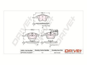 Фото Комплект гальмівних накладок, дискове гальмо DRIVE PARTS  DP1010100891