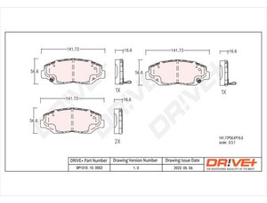 Фото Комплект гальмівних накладок, дискове гальмо DRIVE PARTS  DP1010100052