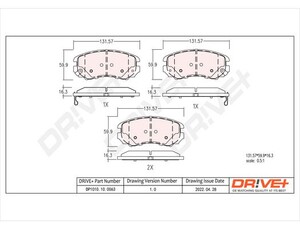 Фото Комплект гальмівних накладок, дискове гальмо DRIVE PARTS  DP1010100063