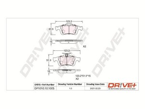 Фото Комплект гальмівних накладок, дискове гальмо DRIVE PARTS  DP1010101005