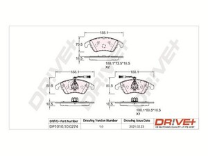 Фото Комплект гальмівних накладок, дискове гальмо DRIVE PARTS  DP1010100274