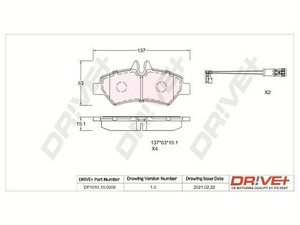 Фото Комплект гальмівних накладок, дискове гальмо DRIVE PARTS  DP1010100906