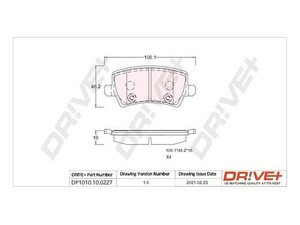 Фото Комплект гальмівних накладок, дискове гальмо DRIVE PARTS  DP1010100227