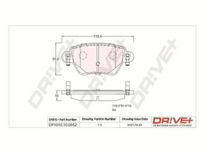 Фото Комплект гальмівних накладок, дискове гальмо DRIVE PARTS  DP1010100852