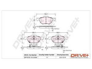 Фото Комплект гальмівних накладок, дискове гальмо DRIVE PARTS  DP1010100084