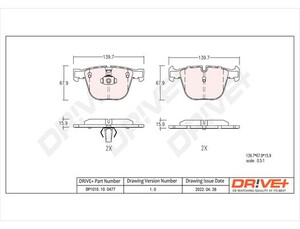 Фото Комплект гальмівних накладок, дискове гальмо DRIVE PARTS  DP1010100477