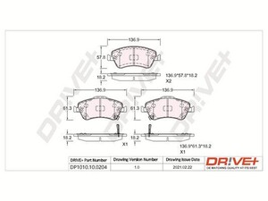 Фото Комплект гальмівних накладок, дискове гальмо DRIVE PARTS  DP1010100204