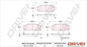 Фото Комплект гальмівних накладок, дискове гальмо DRIVE PARTS  DP1010100003