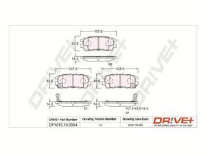 Фото Комплект гальмівних накладок, дискове гальмо DRIVE PARTS  DP1010100984