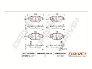 Фото Комплект гальмівних накладок, дискове гальмо DRIVE PARTS  DP1010101047