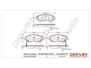 Фото Комплект гальмівних накладок, дискове гальмо DRIVE PARTS  DP1010.10.0061