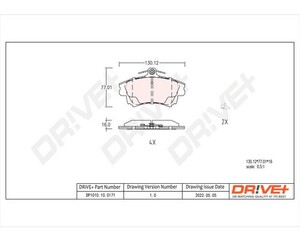 Фото Комплект гальмівних накладок, дискове гальмо DRIVE PARTS  DP1010100171