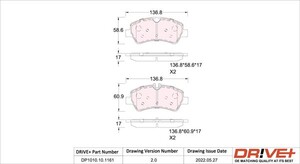 Фото Комплект гальмівних накладок, дискове гальмо DRIVE PARTS  DP1010101161