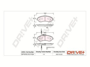 Фото Комплект гальмівних накладок, дискове гальмо DRIVE PARTS  DP1010101124