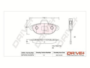 Фото Комплект гальмівних накладок, дискове гальмо DRIVE PARTS  DP1010100974