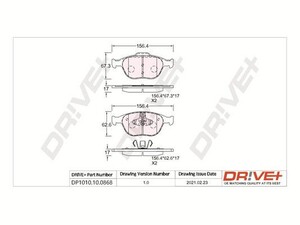 Фото Комплект гальмівних накладок, дискове гальмо DRIVE PARTS  DP1010100868