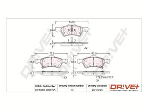 Фото Комплект гальмівних накладок, дискове гальмо DRIVE PARTS  DP1010100395