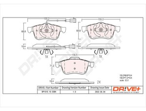 Фото Комплект гальмівних накладок, дискове гальмо DRIVE PARTS  DP1010100384