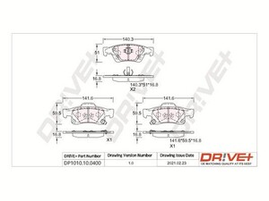 Фото Комплект гальмівних накладок, дискове гальмо DRIVE PARTS  DP1010100400