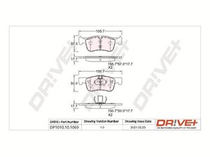 Фото Комплект гальмівних накладок, дискове гальмо DRIVE PARTS  DP1010101069