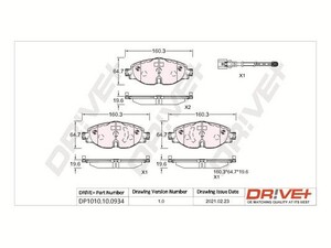 Фото Комплект гальмівних накладок, дискове гальмо DRIVE PARTS  DP1010100934