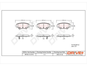 Фото Комплект гальмівних накладок, дискове гальмо DRIVE PARTS  DP1010100713