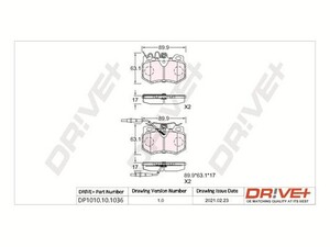 Фото Комплект гальмівних накладок, дискове гальмо DRIVE PARTS  DP1010101036