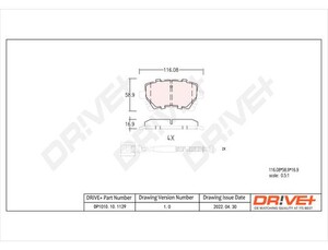 Фото Комплект гальмівних накладок, дискове гальмо DRIVE PARTS  DP1010101129